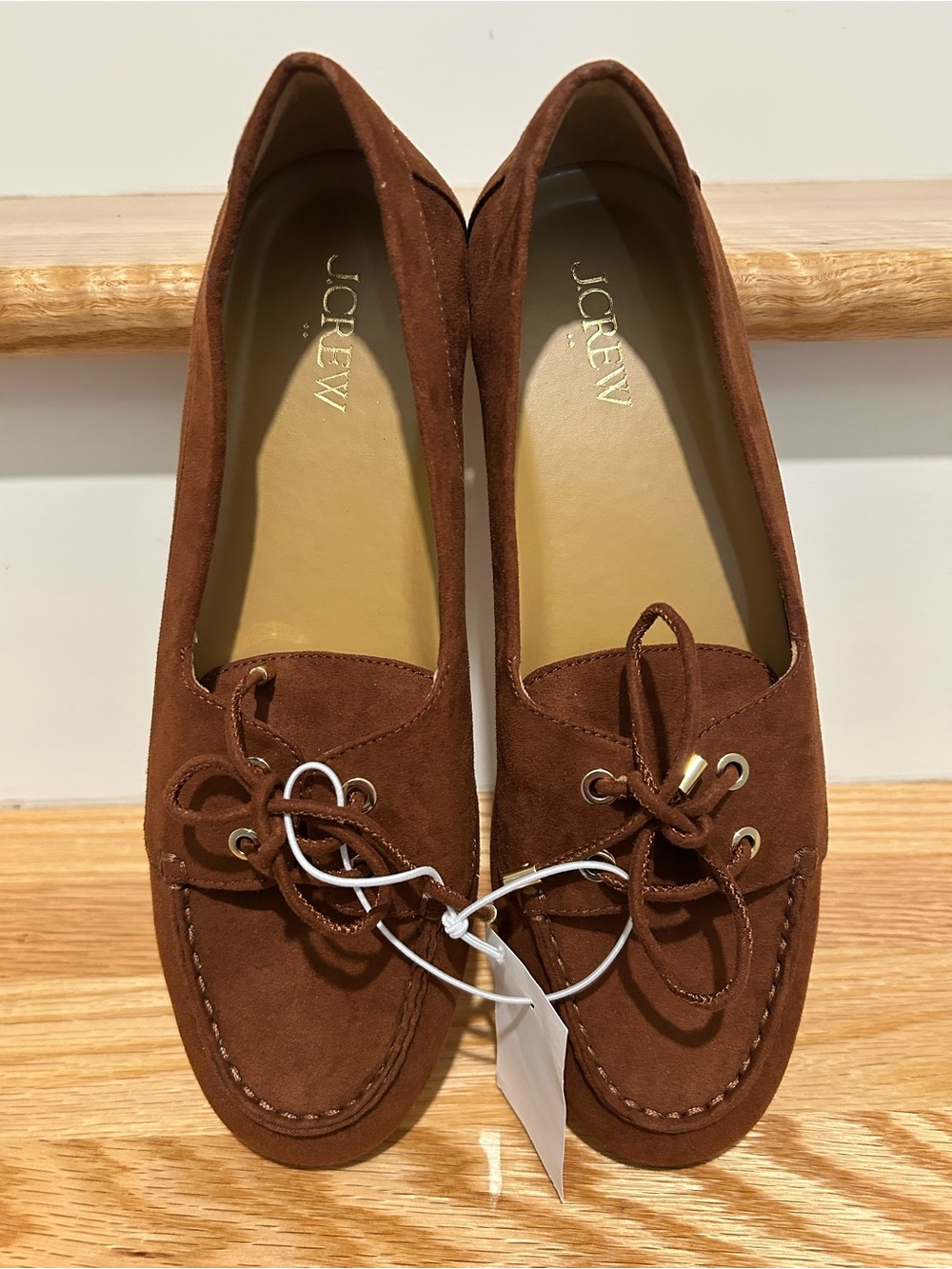 J. Crew Brown Boat Shoes with Bow Lacing